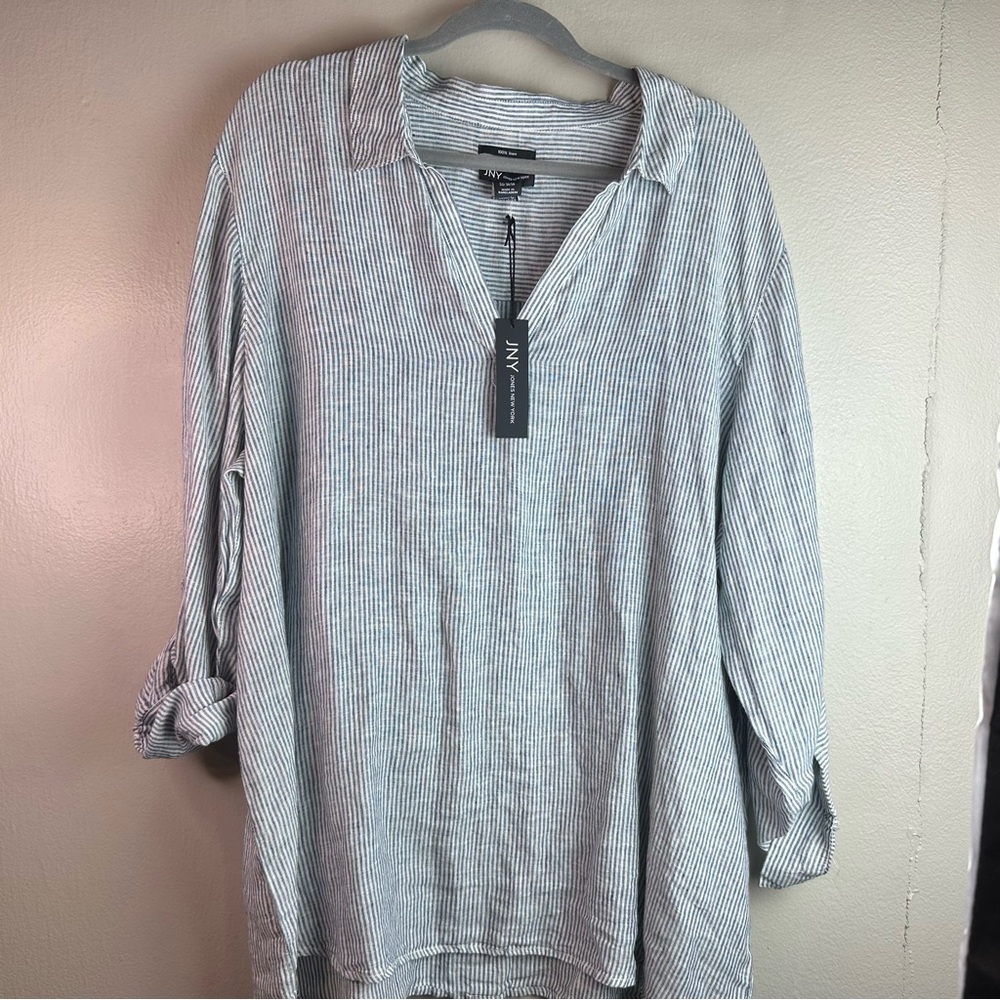 JNY Jones New York Blue Striped Oversize V-Neck Shirt Sz3x - Picture 1 of 8